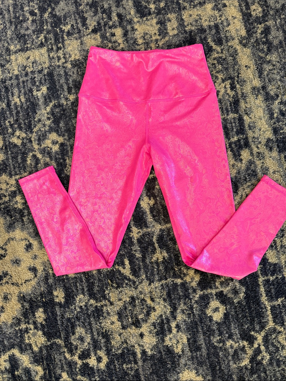 Luxe Shimmery Neon Pink High-Waist Leggings